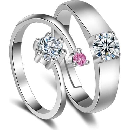 100% 925 sterling silver new fashion shiny crystal lovers`rings adjustable finger ring jewelry wedding gift drop shipping