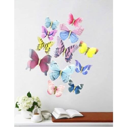 12pcs/set Tulle Cloth chiffon 3D Butterfly Stickers Home Decoration Accessories for Living Room Wall Decor Wall Stickers