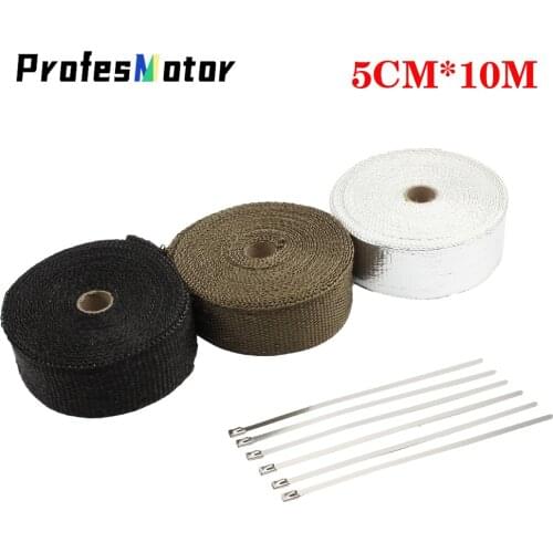 5cm*10m Motorcycle Heat Exhaust Pipe Heat Shield thermal Tape Wrap Insulation Kit Fiberglass Exhaust Tape With Stainless Ties