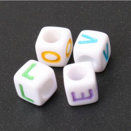 6mm 200pcs Mixed color Letter Alphabet Cube Acrylic pony neon Beads For Jewelry making DIY