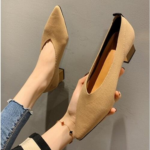 Bailehou Women Slip On Low Heel Loafers Square Toe Shallow Ballet Flats Shoes knitting Casual Ballerina Flat Shoes