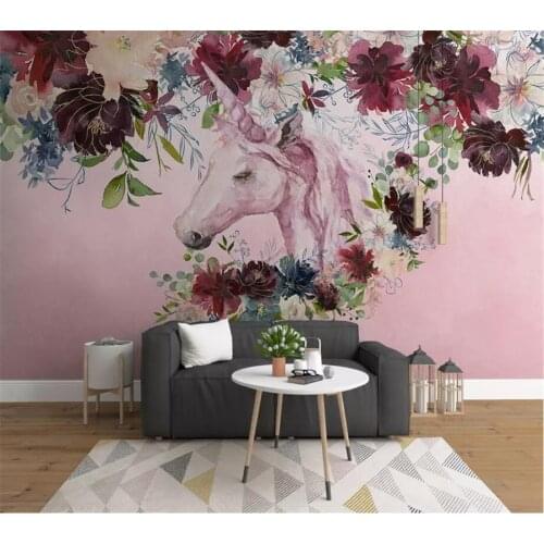 Beibehang Custom wallpaper 3d mural Nordic minimalist unicorn flower background wall painting wall papers home decor wallpaper