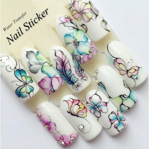 Free shipping Water Nail Decal and Sticker Flower Leaf Tree Green Simple Summer Slider 3D DIY Watermark Manicure Decor Nail Art
