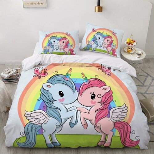 Kids Bedding Set for baby cartoon duvet cover set for home bed linen bedclothes family sets Euro 200x220 Rainbow unicorn