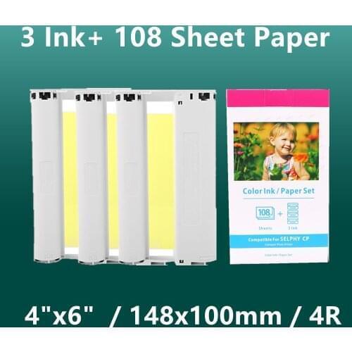 KP-108IN 100*148mm Photo Papers and Ink Cartridge for Canon Selphy CP Series Photo Printer CP800 CP910 CP1200 CP1300 Printer