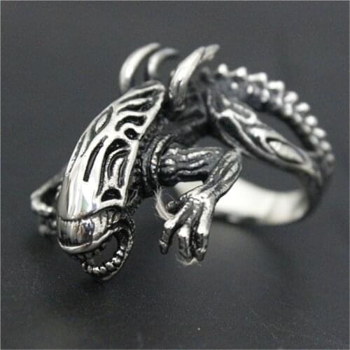 Support Dropship Size7-13 Alien Ring 316L Stainless Steel Jewelry Men Boys Cool Animal Alien Ring