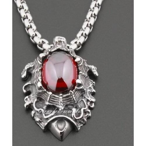 Red CZ Stone 316L Stainless Steel Dragon Claw Mens Biker Rocker Punk Pendant 4K020 Steel Necklace 24"