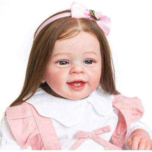 60CM Reborn Doll High Quality YANNIK Huge Size Baby Reborn Toddler Popular Girl Doll Soft Cuddle Body with Rooted Brown Hair