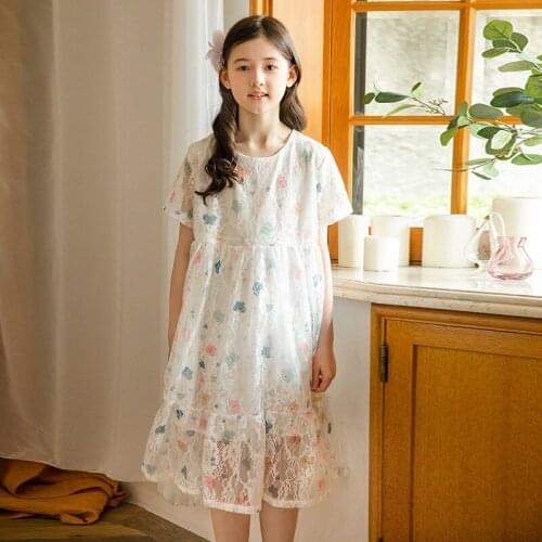 Summer Big Girls Clothes Flower Lace Tulle Sweet Dresses Birthday Party Clothing Childrens Elegant Dress for Girls