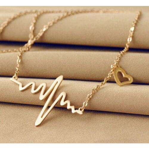 Hot Sale Simple Ecg Heartbeat Chic Necklace Pendant Necklace Lightning Charm Womens Vintage Jewelry