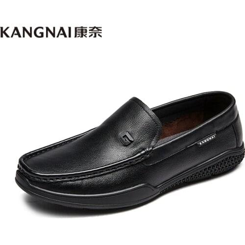 KANGNAI Men Loafers Shoes Genuine Leather Moccasins Slip-On Comfortable Casual Shoes Male Boat Shoes