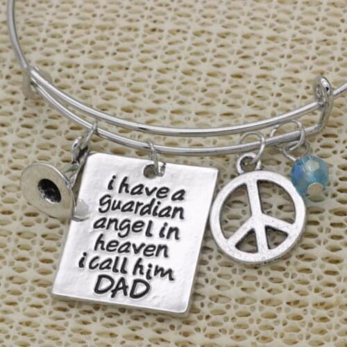 Fashion adjustable bracelet crystal Jewelry hat I have a guardian angel in heaven I call him dad peace pendant Bangle B176