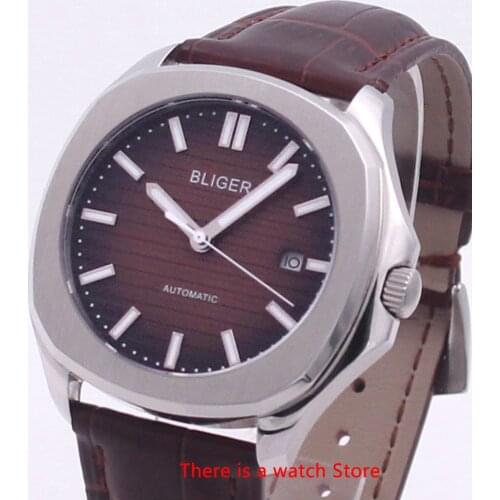 Bliger 40mm Automatic Mechanical Mens Watch Luxury Brand Square Watch Leather Strap Miyota Movement Luminous Wristwatch Men