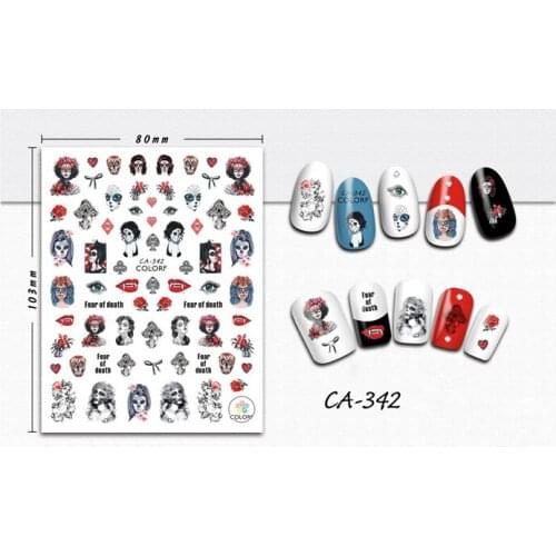 10PCS New Halloween Nail Sticker Red Rose Skull Magic Hat Pumpkin Monster Bat Nail Art Transfer Adhesive Decorative Sticker