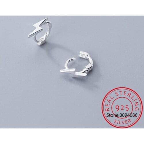 Genuine 925 Sterling Silver Unique Shaped Piercing Huggie Lightning Hoop Earring For Women Sterling Silver Jewelry DA545