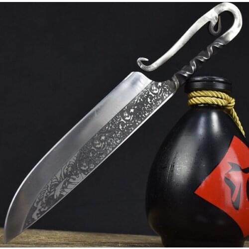 Newest 7 Inch Handmade Viking Knife 7Cr17MoV High Carbon Steel Hunting Knife Spindrift Veins Cleaver Kitchen Knives Steel Handle