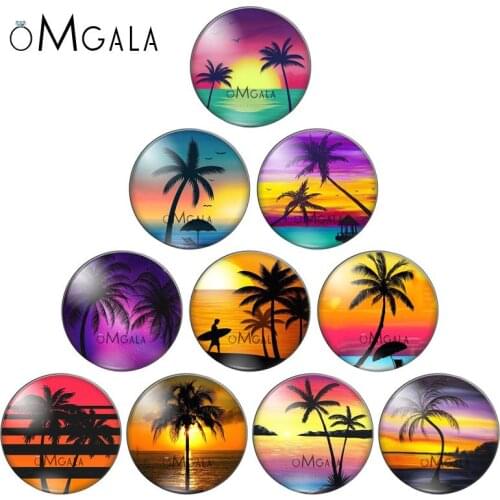 New Summer Seaside Coconut Tree 10pcs10mm/12mm/14mm/16mm/18mm/20mm Round photo glass cabochon demo flat back Making findings