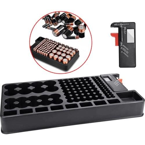 98 Grids Battery Storage Organizer Holder Tester Battery Caddy Rack Case Box with Battery Checker For AA AAA D C 9V