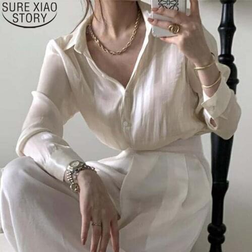 Autumn Fashion Vintage Blouse Satin Silk Shirt Women Tops and Blouses Female Long Sleeve Female Korean Loose Thin Shirts 11971