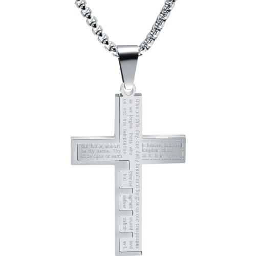 Classic Cross Pendant Necklace For Men Engraved Bible Prayer Stainless Steel Collar Masculino Drop Shipping