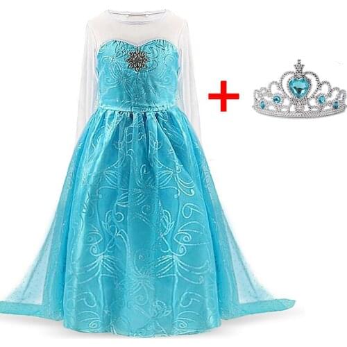 Girls Dress Costume Princess Dresses with Free Crown Cosplay Party Baby Kids Children Fancy Baby Girl Clothes vestidos