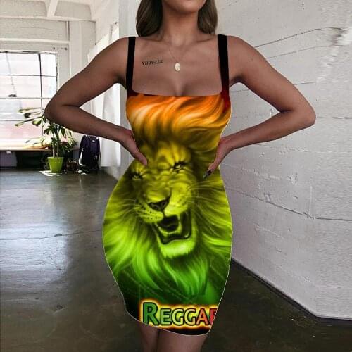 KYKU Lion Dresses Women Animal Vestido Sexy Anime Sundress Colorful Bodycon Dress Green Ladies Dresses Womens Clothing Club