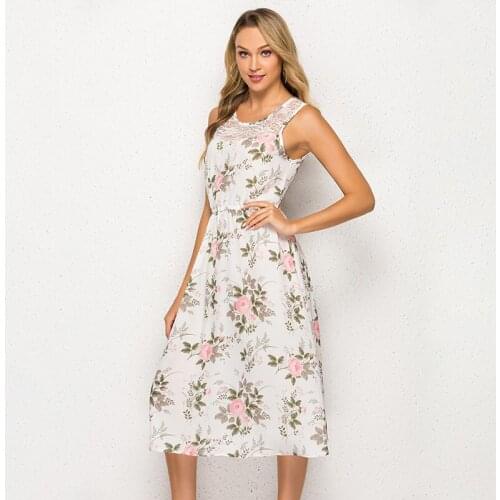 Dress Women Summer Vest Tank Sleeveless Dress Elegant Holiday Casual Party Beach Dress Women New Female Dress Loose Print O-neck