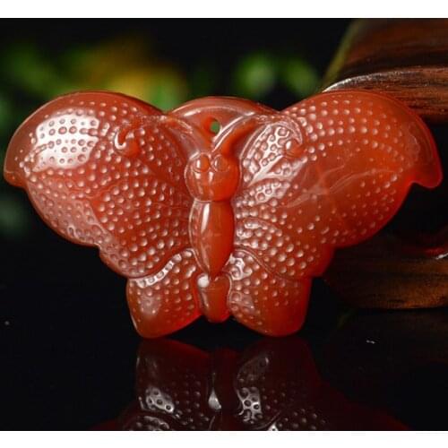 Natural Yellow Chalcedony Hand Carved Butterfly Pendant Fashion Jewelry Mens and Womens Yellow Agate Butterfly Necklace