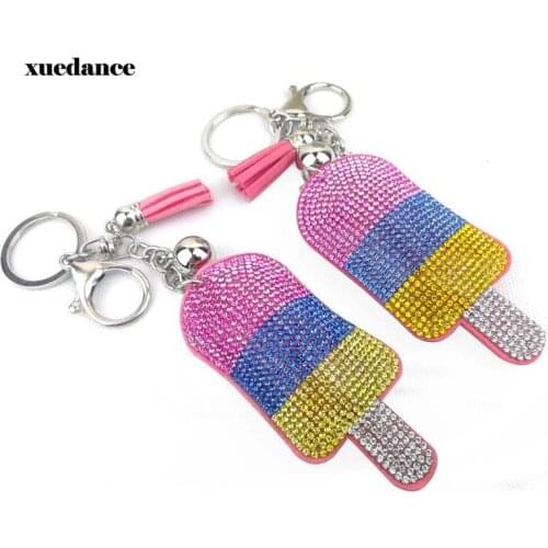 Full Crystal Rhinestone pink popsicle Keychain Car keyrings Womens bags Decoration Accessories horse Pendants Jewelry