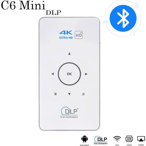 C6 Mini 4K DLP Android 9.0 Projector 2.4G 5.8G Wifi Bluetooth Portable LED Video Projector Home Cinema Support Miracast Airplay