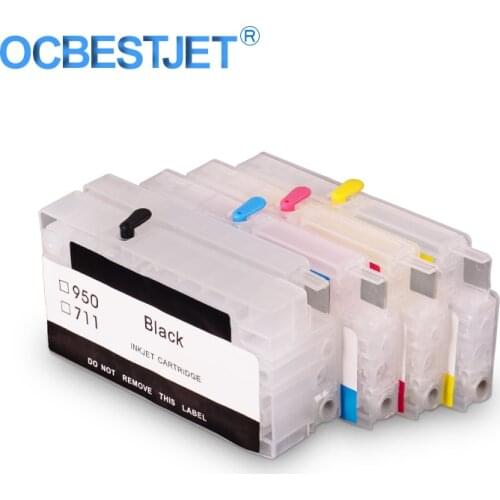 4 Colors For HP 711 Empty Refillable Ink Cartridge With Resettable Chip For HP DesignJet T120 T520 Inkjet Printer 711XL
