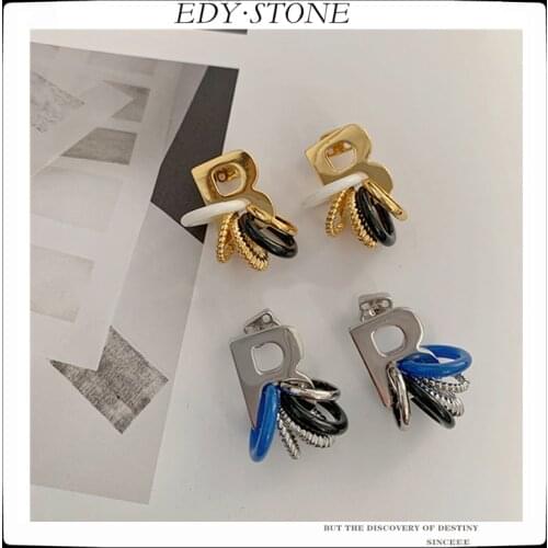 EDY 2021 New Punk Letter B Hollow Exaggeration Multi-layer Circle Earrings For Women Girls Stud Earrings Party Wedding Jewelry