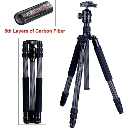 Manbily CZ-302 Professional 8th Layers Carbon Fiber Tube Tripod Max Load 15kg Photo Portable Travel Camera & DV 156cm Stand