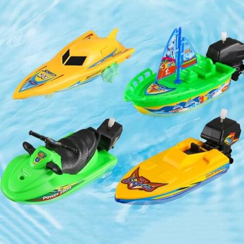 Speed Boat Ship Winding Clockwork Toy Float Water Classic Wind up Water Boat Children Bathtub Shower Boys Toy Gifts Color Random