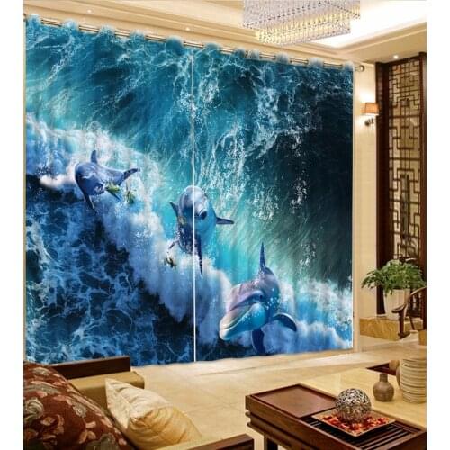Modern Printing 3D Curtain For Living room wave dolphin Curtains For Children beautiful Blackout Window Curtain