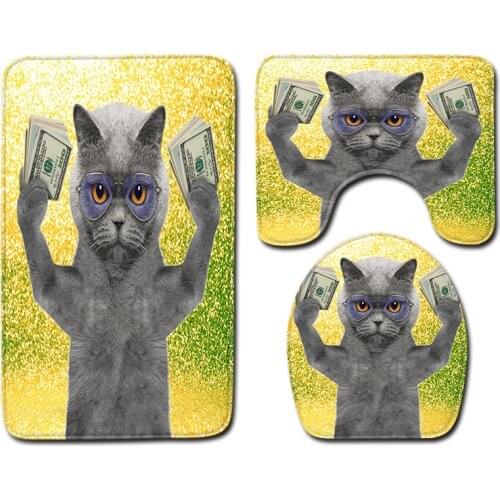 Dog cat pattern bathroom products bathroom rug bathroom carpet bathroom mat Non-slip Toilet Lid Cover mat Toilet Three-piece set