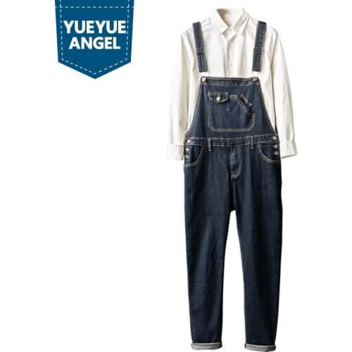 British Style Vintage Slim Overalls Mens Fashion Stretch Concise Denim Jumpsuits Casual Playsuit 2021 Male New High Street