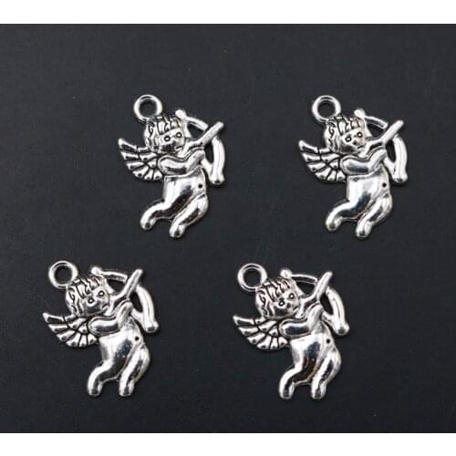 WKOUD 10pcs Silver Color 22*16mm Cupid Pendant Desire God Charm Love God Charm Angel Charm Elf Charm DIY Couple Jewelry Charms