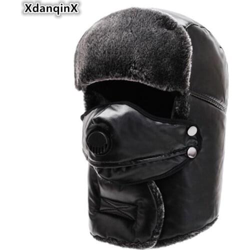 XdanqinX New Winter Women Warm Bomber Hats Thick Velvet Mens Winter Hat With Mask Novelty Couple Hat Thermal Windproof Ski Caps