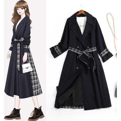 Little Fat Large Size Womens Mid-length Windbreaker Early Autumn New Style Fashion Womens Overcoat 8989 Trench Long Coat Women