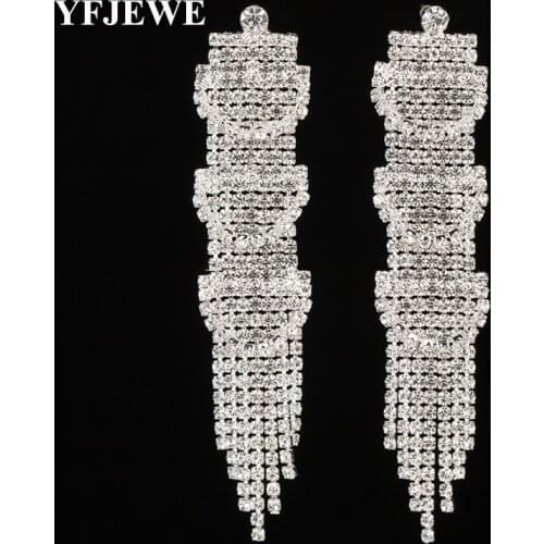 YFJEWE Fashion Jewelry Crystal Long Drop Earrings Silver plated Dangle Earring For Women brincos pendientes Wholesale #E433
