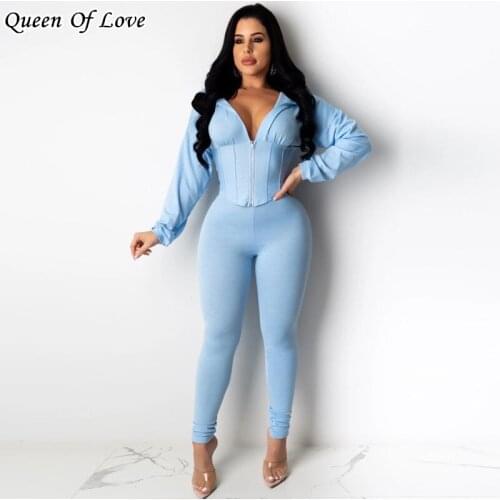 Sexy Two Piece Set Tracksuit Women 2020 Streetwear Zipper Hooded Crop Top and Pant Sweat Suits 2 Piece Club Outfits Matching Set