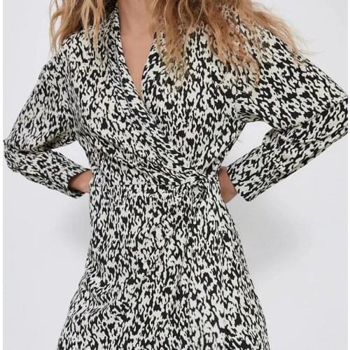Ladies Leopard Print Dress Long Sleeve Collar Mini Dress Fashion Street Short Dress