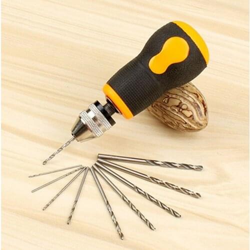 1set Micro Mini Portable Small Hand Drill + 10pcs Drill Bits Set Woodworking Drilling Rotary Tools Hand Drill Manual 0.8-3.0mm