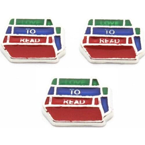 10pcs/lot Metal Enamel Love To Read Book Floating Charms For Living Glass Floating Lockets Pendant Necklace DIY Jewelry
