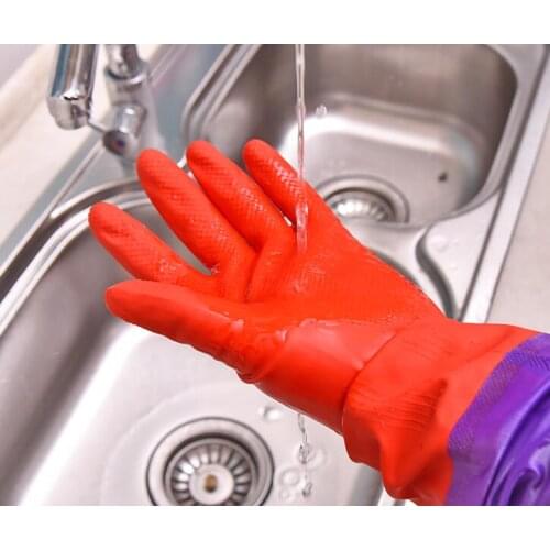 2016 New Waterproof Household Glove Warm Extended Thickening Dishwashing Glove Water Dust Stop Cleaning Rubber Glove