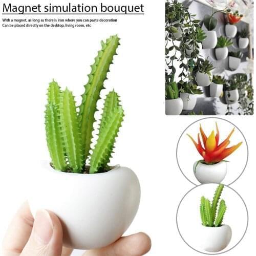 3D Artificial Cactus Flower Magnet Sticker Succulent Plant Refrigerator Sticker Hanging Plant Vase Potted Decors Fridge Sticker