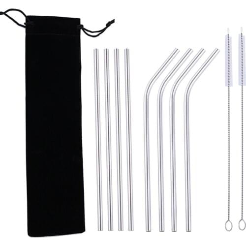 5 PACKS 215*6mm Reusable 304 Stainless Steel Drinking Metal Straws KItchen Accessories Drinks Cup Straw With Clean Brush