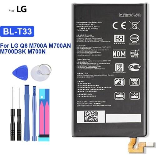 3000mAh BL-T33 Battery For LG Q6 M700A M700AN M700DSK M700N BL T33 Mobile Phone Bateria + Free tool