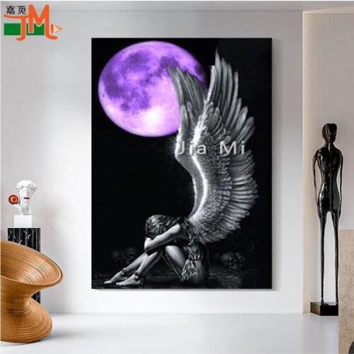 Diy 5D Cross Stitch Diamond Painting Purple Moon Angel Girl Demon Diamond Embroidery Mosaic Sale Full Drill Handmade Home Decor